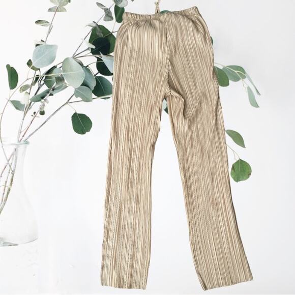 Topshop Golden Pleated Pull On Pants Ankle Slits 4 - Picture 2 of 8